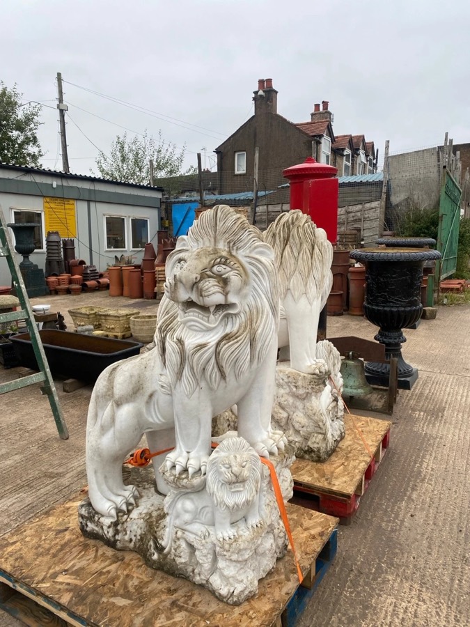 Pair of Solid Marble Lions