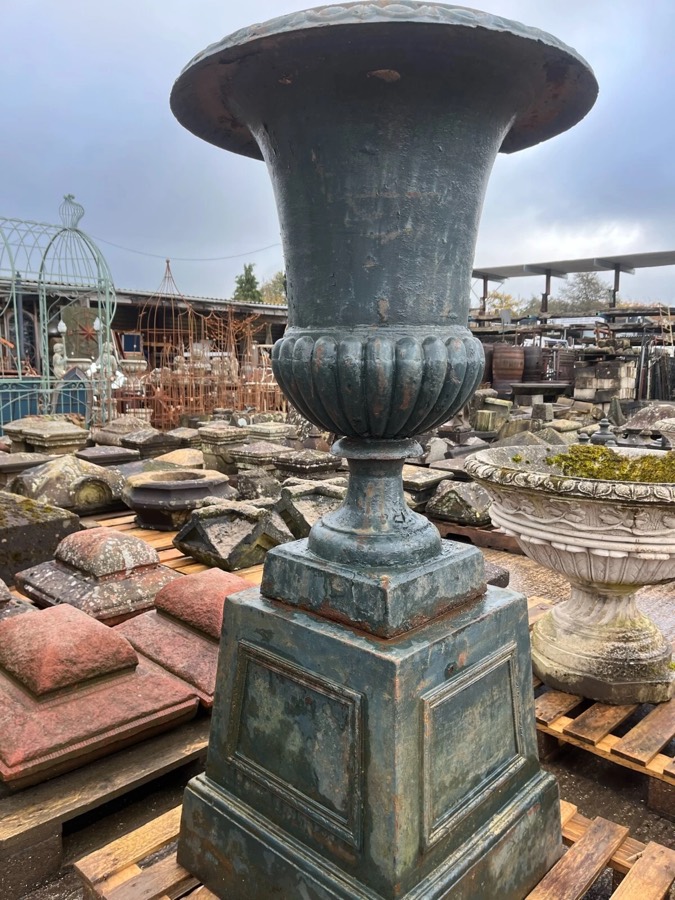 Pair of Cast Iron Garden Urns